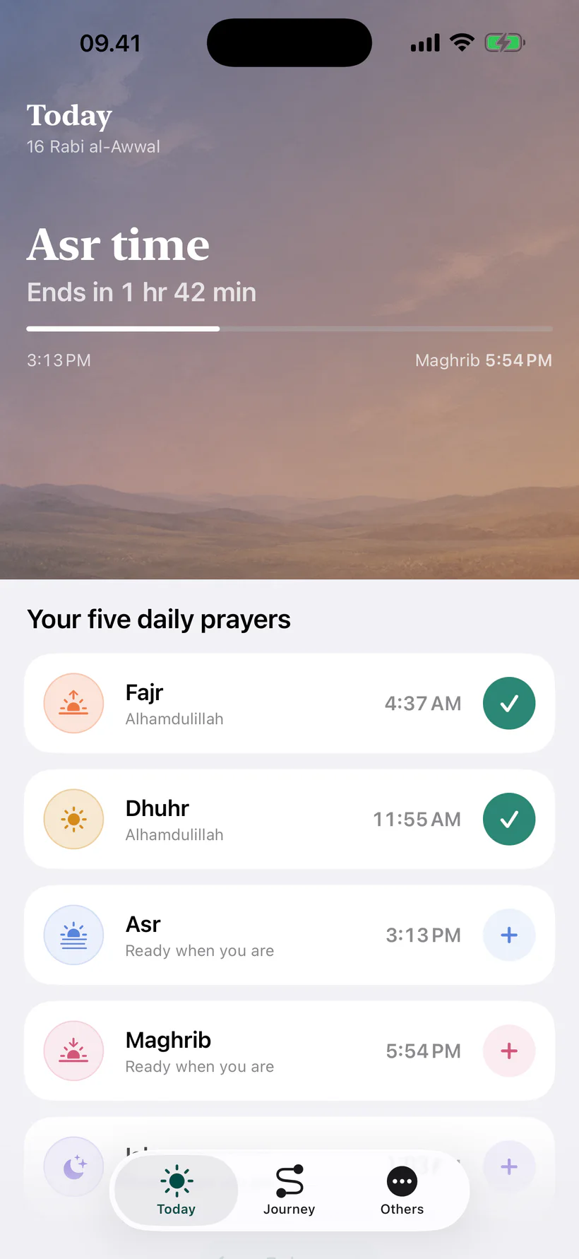 The background-free Muslim 5 Today app screen